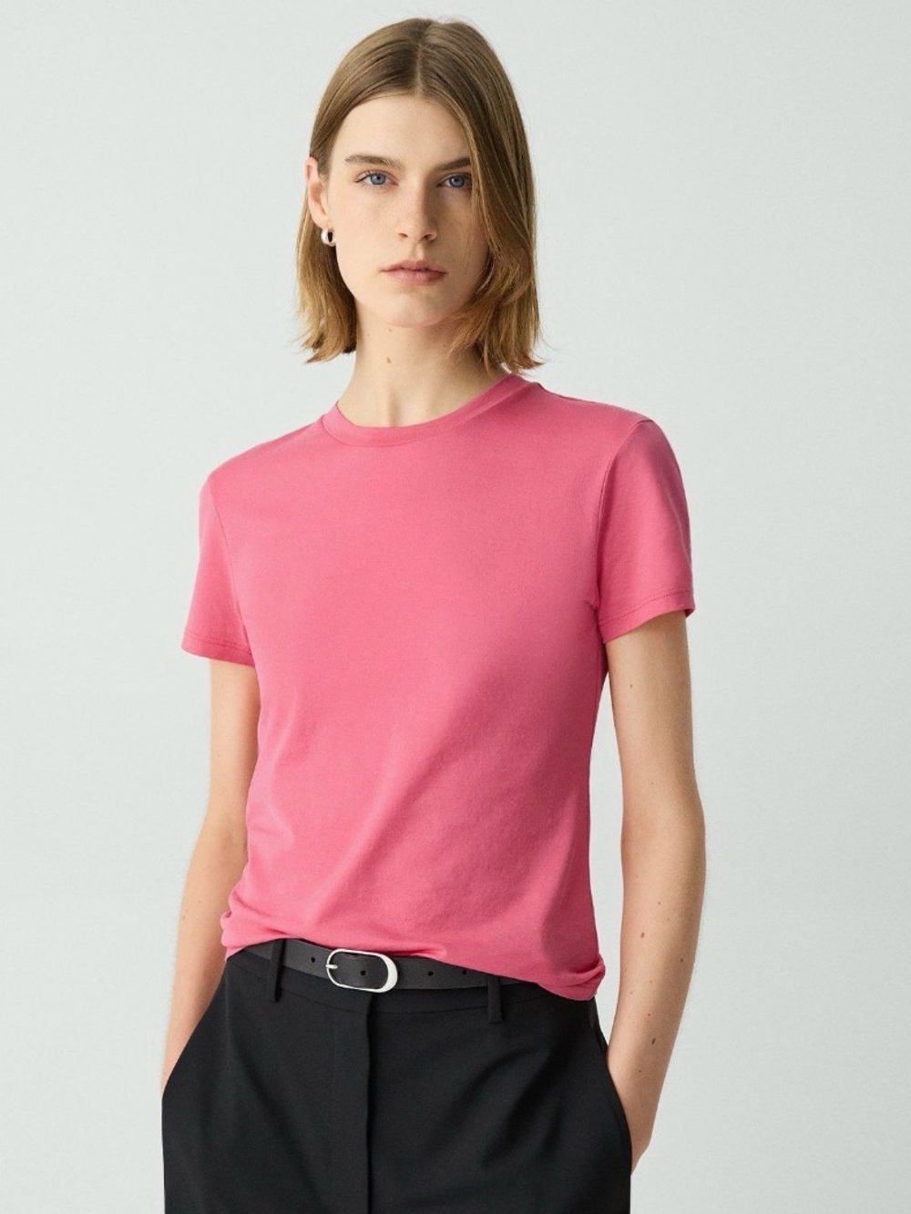 Theory Pink Slub Cotton Crewneck Tee Size Medium Made in Peru